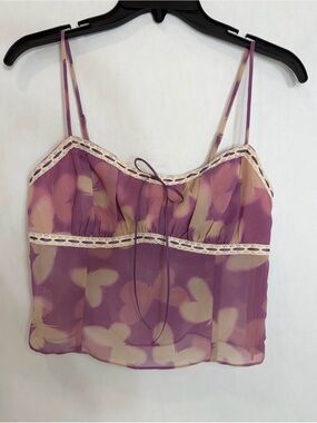 Princess Polly Purple Butterfly Crop Top Lace Trim Tie Front Size 4 Y2K